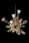 Perseus suspension contemporaine en cristal vénitien tons chauds 15 lumières. Barovier&Toso. 