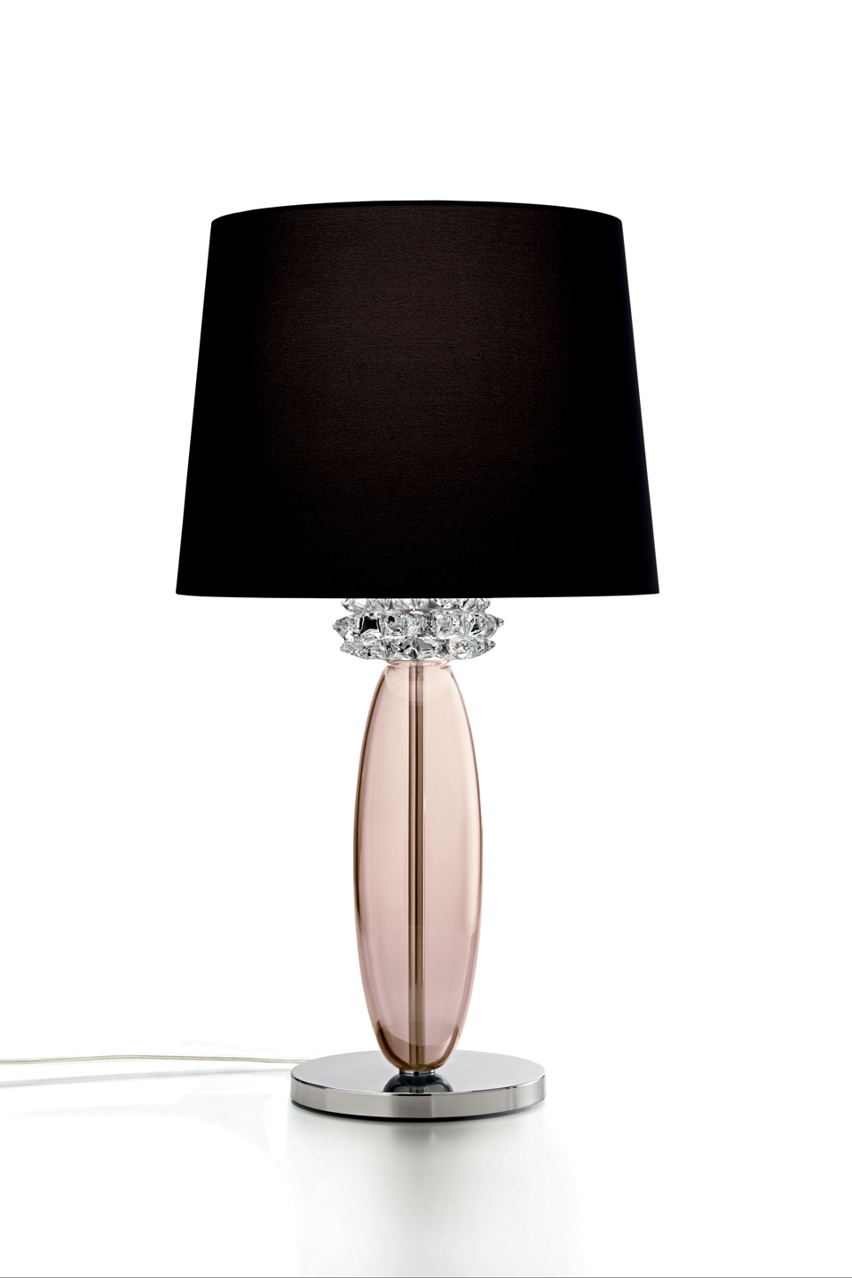Rotterdam Table Lamp In Polished Chrome, Chrome Glass Table Lamp With Pink Shade