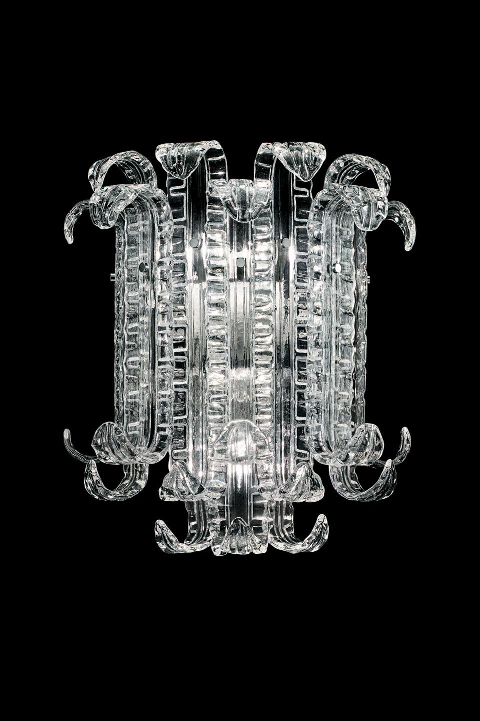 New Felci Art Deco wall lamp in Venetian crystal and silver metal. Barovier&Toso. 