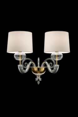 Tangeri classic wall lamp in crystal and gilded metal 2 lights. Barovier&Toso. 