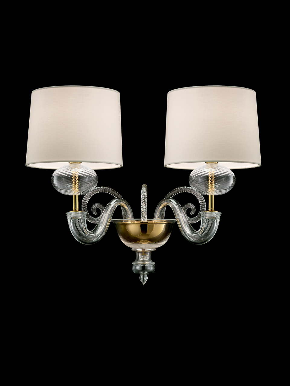 Tangeri classic wall lamp in crystal and gilded metal 2 lights. Barovier&Toso. 