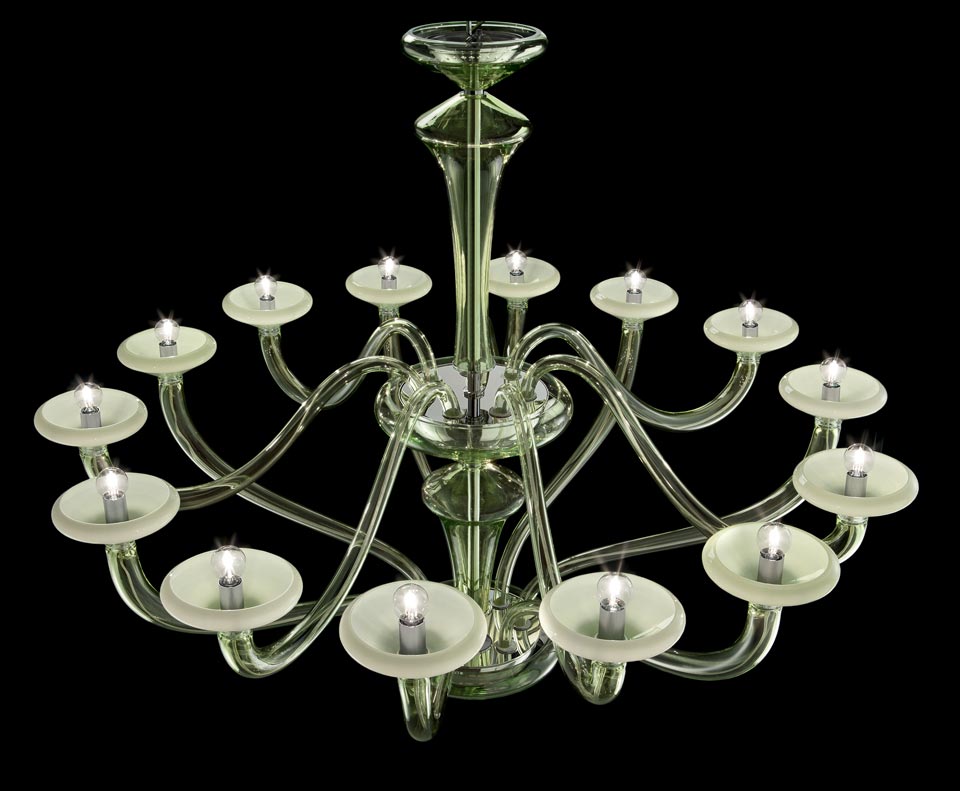Windsor lustre contemporain en cristal citron vert 14 lumières. Barovier&Toso. 