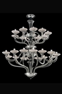 Windsor lustre contemporain en cristal gris argent 24 lumières. Barovier&Toso. 