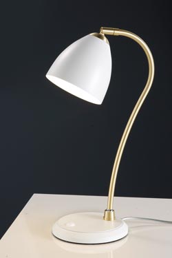 White table lamp and satin brass. Baulmann Leuchten. 