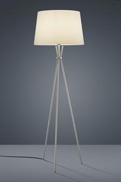 Lampadaire trépied en nickel satiné . Baulmann Leuchten. 