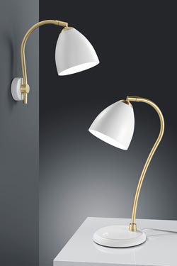 White table lamp and satin brass. Baulmann Leuchten. 