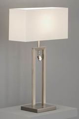 Lampe de table avec spot liseuse LED nickel mat et abat-jour chintz blanc. Baulmann Leuchten. 
