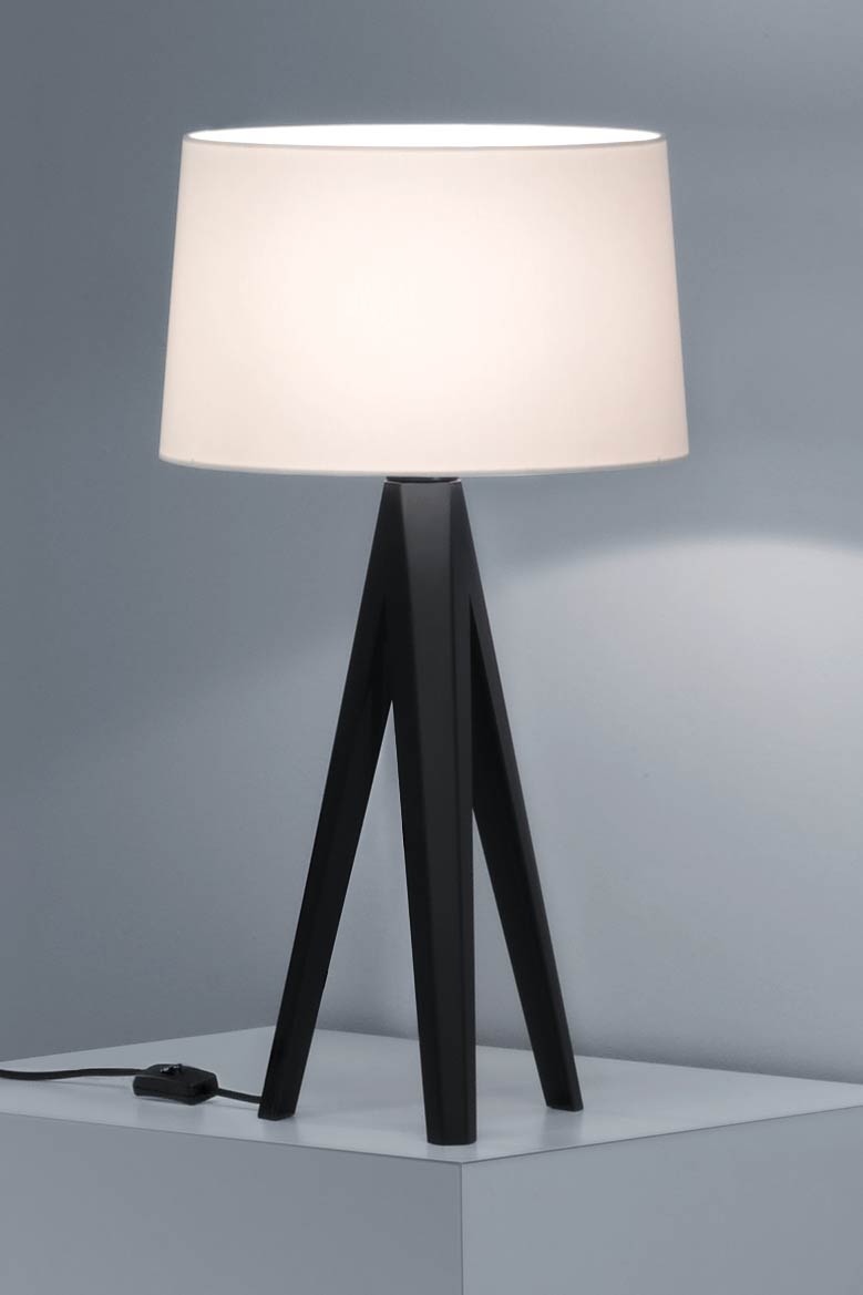 Lampe trépied design et moderne métal noir et abat jour en tissu blanc -  Valais déco