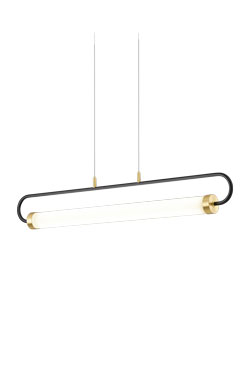 Long horizontal pendant lamp tube with white LED lighting. Baulmann Leuchten. 