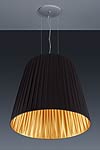 Very large conical pendant in black and gold pleated fabric taffeta. Baulmann Leuchten. 