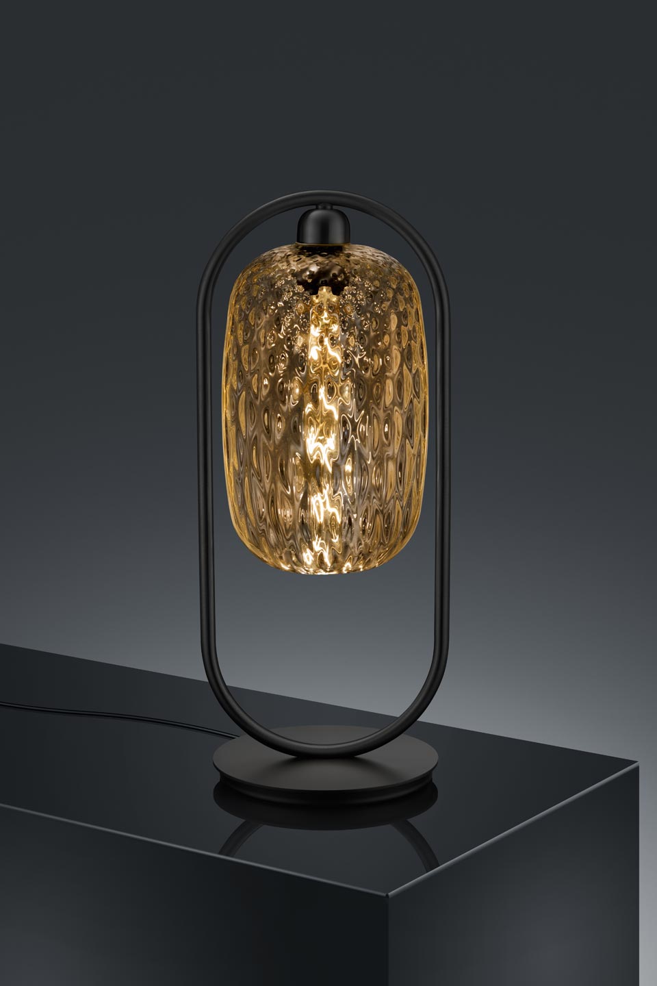 Black design table lamp and amber glass. Baulmann Leuchten. 