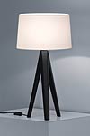 Black tripod table lamp off-white chintz shade. Baulmann Leuchten. 