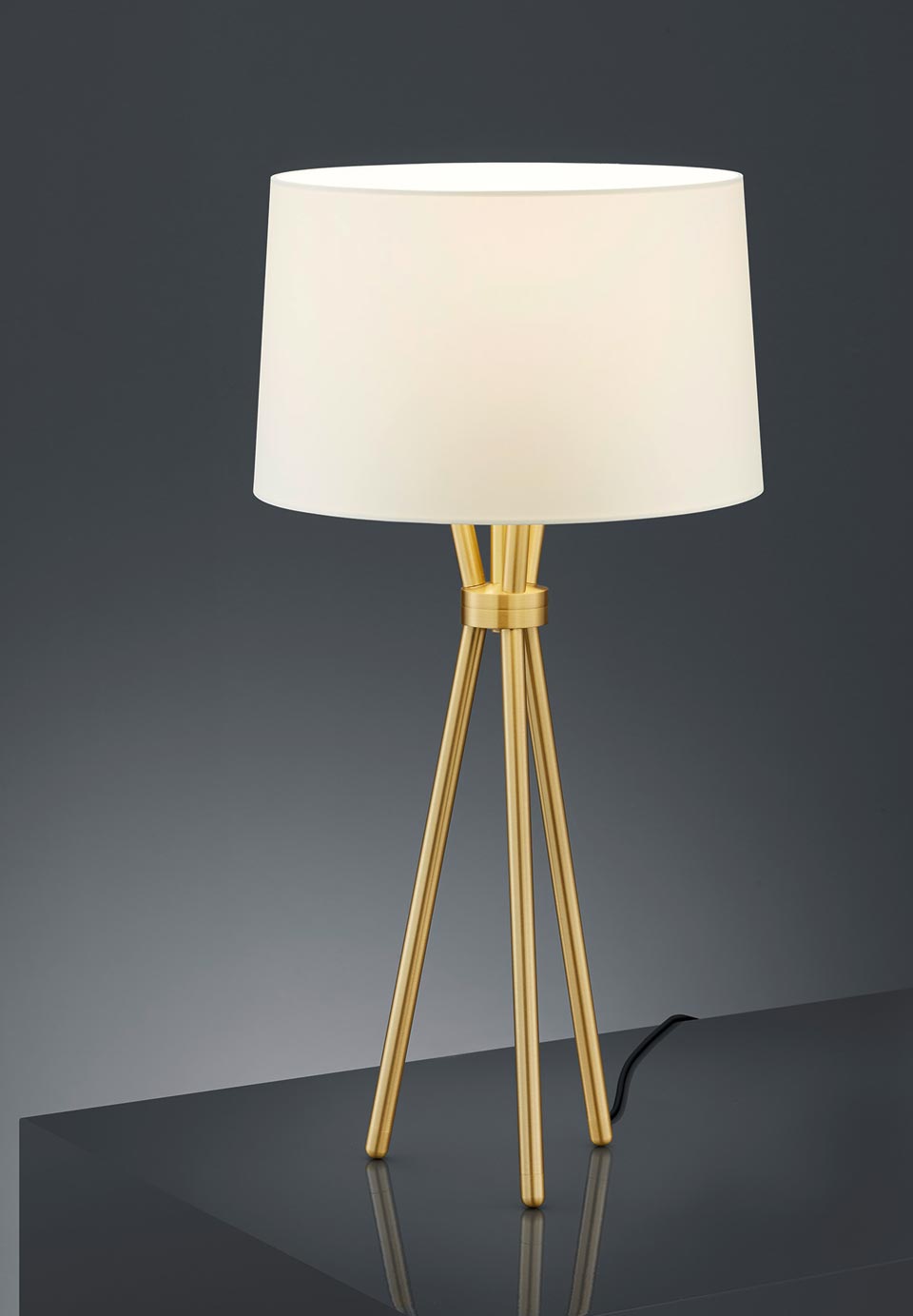 Matte brass tripod table lamp. Baulmann Leuchten. 