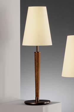 Walnut table lamp varnished wood look. Baulmann Leuchten. 