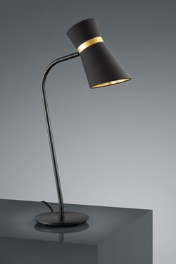 Table lamp with black chintz shade gold interior. Baulmann Leuchten. 