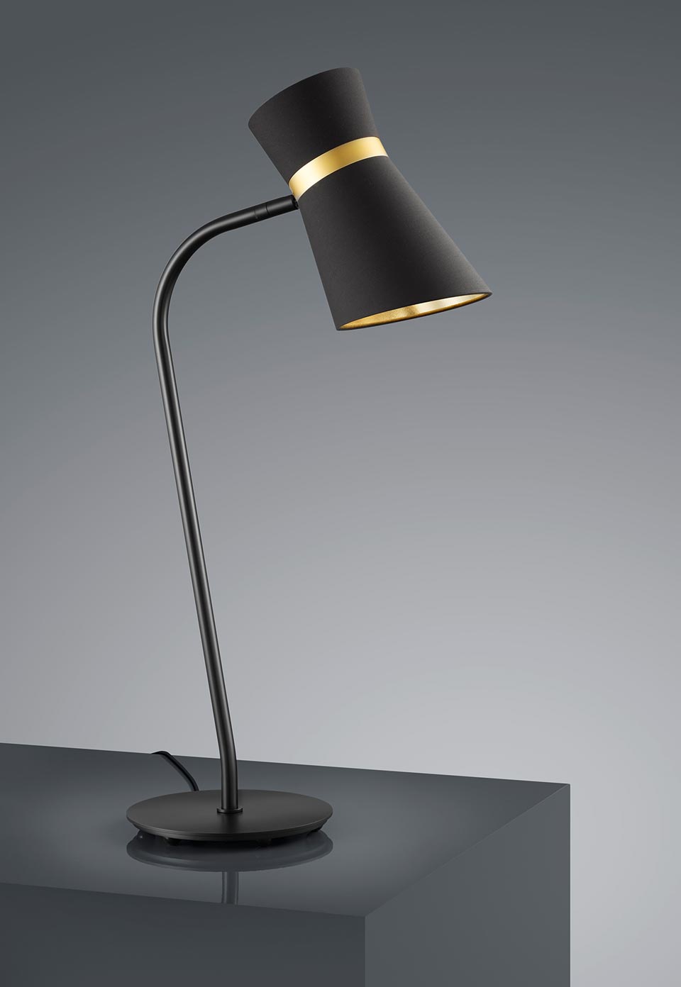 Table lamp with black chintz shade gold interior. Baulmann Leuchten. 