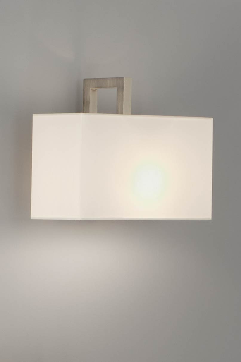 Matt nickel wall lamp and white chintz lampshade. Baulmann Leuchten. 