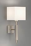 Matt nickel-plated torch wall lamp with white chintz lampshade. Baulmann Leuchten. 