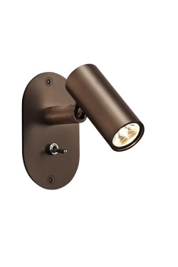 Small flush-mounted reading light with integrated switch, bronze finish. Baulmann Leuchten. 