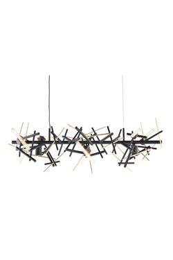 Linea black and gold long chandelier 6 lights. Brand Von Egmond. 