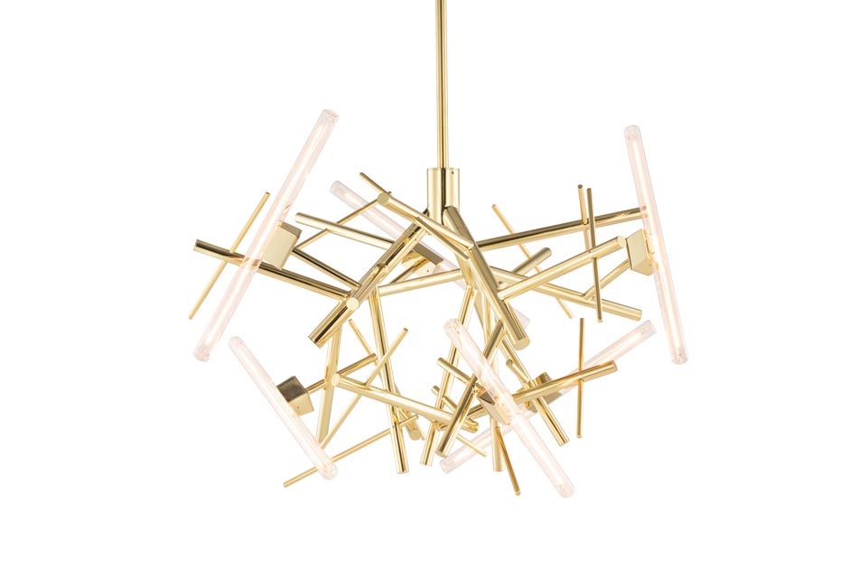 Linea chandelier in bright brass 7 lights. Brand Von Egmond. 