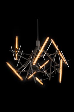 Linea lustre mikado noir mat et nickel brillant 7 lumières. Brand Von Egmond. 