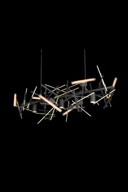 Linea black and gold long chandelier 6 lights. Brand Von Egmond. 