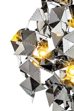 Futuristic origami pendant in polished stainless steel. Brand Von Egmond. 