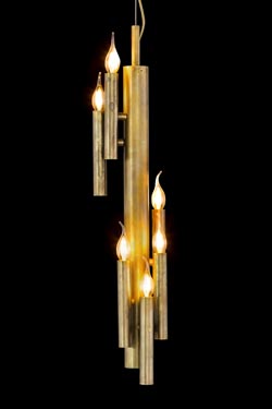 Shiro lustre doré 6 lumières verticales. Brand Von Egmond. 