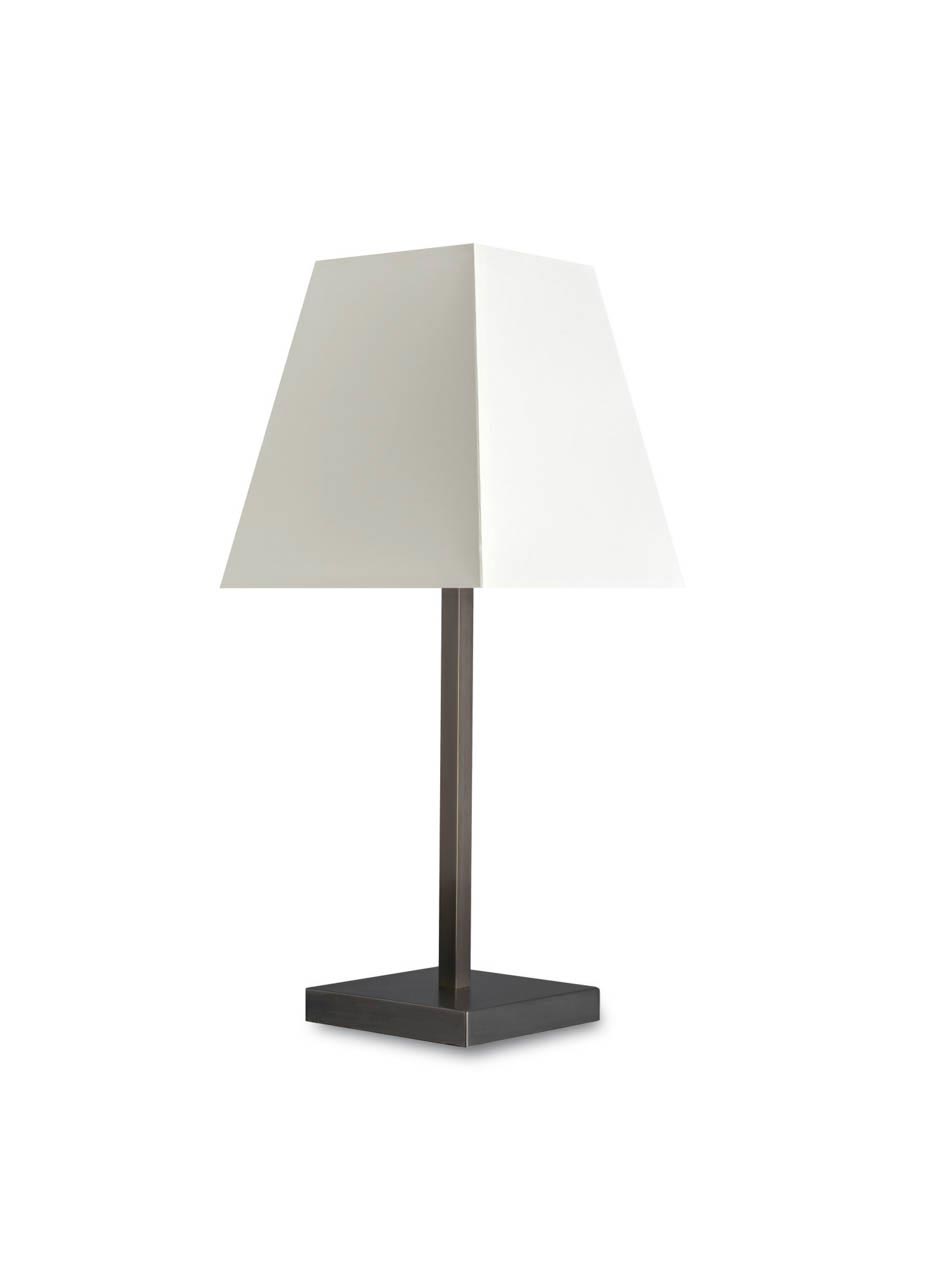 L110 Patinated Bronze Table Lamp Small, White Square Table Lamp