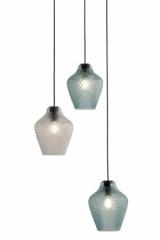 Api suspension trois lumières en verre turquoise et transparent. Concept Verre. Api suspension trois lumières en verre turquoise et transparent. Concept Verre.