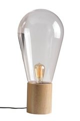 Lampe grosse ampoule en verre brun et pied en bois. Concept Verre. Lampe grosse ampoule en verre brun et pied en bois. Concept Verre.