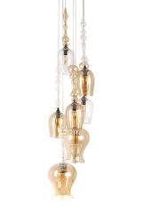 Harem pendant in amber glass 7 lights. Concept Verre. 