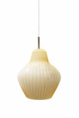 Serail long ivory pleated glass  pendant. Concept Verre. 