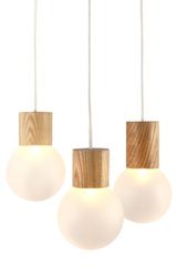 Suspension 3 lumières en bois naturel. Concept Verre. Suspension 3 lumières en bois naturel. Concept Verre.