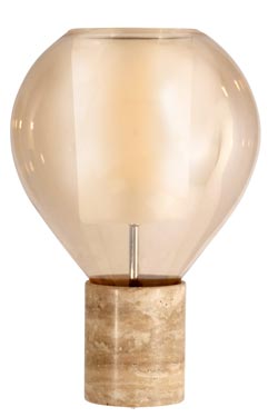 Circé table lamp in travertine and amber glass. Concept Verre. 