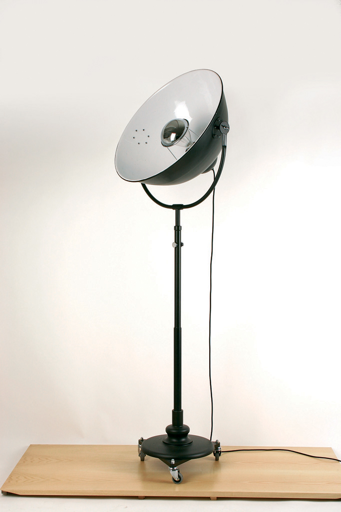 Floor Lamp In Black Metal On Wheels Like A Projector