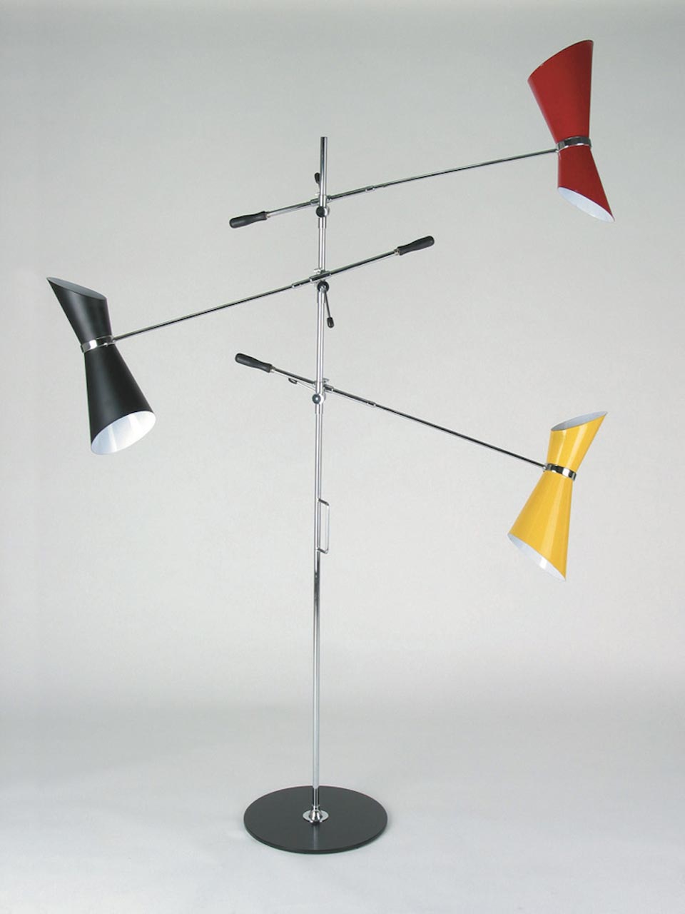 Stilnovo floor lamp three lights, red, yellow and black. Contract&More. 