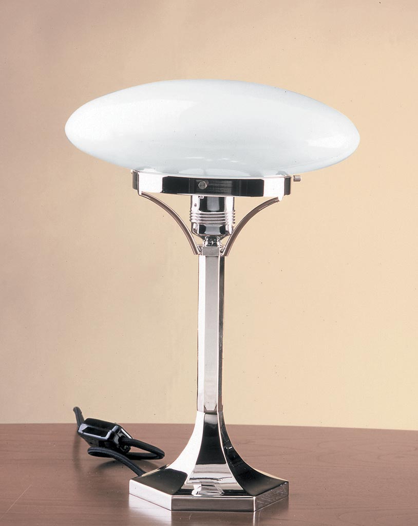 Table lamp in white opal glass and chromed foot. Contract&More. 