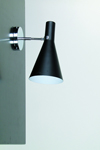 Black wall lamp in conical shape, white interior. Contract&More. 