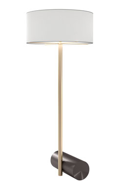 Calée XL large floor lamp, cylindrical base, satin brass and graphite. CVL Luminaires. 