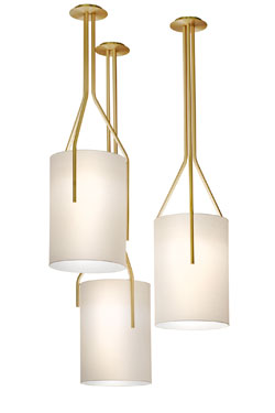 Pendant Arborescence XXS, satin Brass, Drop Paper Shade. CVL Luminaires. 