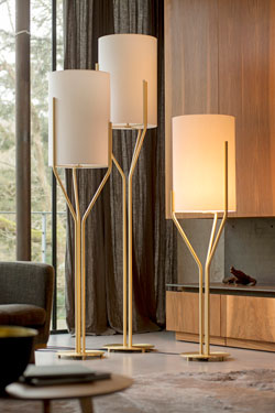 Arborescence floor lamp S, golden stems and lampshade in White Drop Paper . CVL Luminaires. 