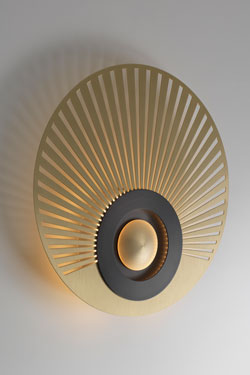 Earth-Radian wall light, disc, eccentric, satin brass and graphite. CVL Luminaires. 