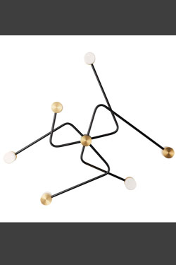 Constellation wall lamp, design, solid brass and blown glass, graphite and gold. CVL Luminaires. 