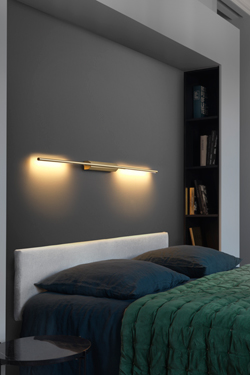 LINK double reading-wall lamp, in satin brass 130cm. CVL Luminaires. 