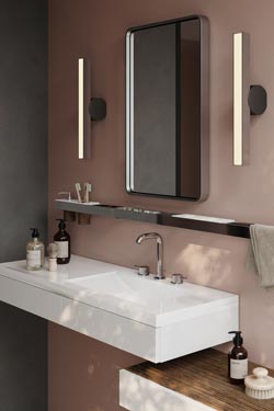 Callée V2 bathroom wall lamp in satin brass and graphite. CVL Luminaires. 