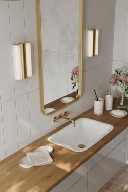 Gamma 2-light satin brass bathroom wall lamp. CVL Luminaires. 