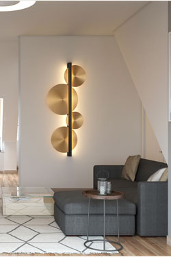 Strate Moon applique disques en laiton satiné. CVL Luminaires. 