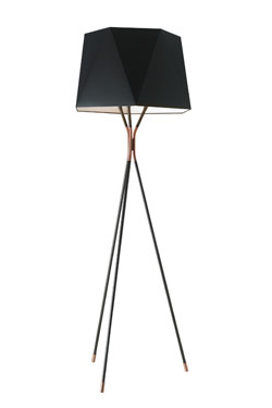 Large floor lamp tripod in black metal and copper Solitaire. CVL Luminaires. 